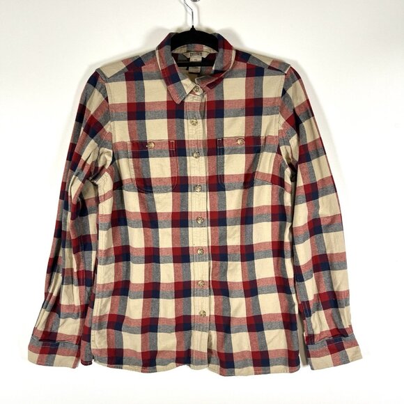 Duluth Trading Co Womens Size XS Red Cream Blue Cotton Plaid Button Down - Picture 1 of 8